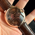 CARTIER BALLON BLEU 42 ROSE GOLD CASE BROWN DIAL LEATHER BRACELET