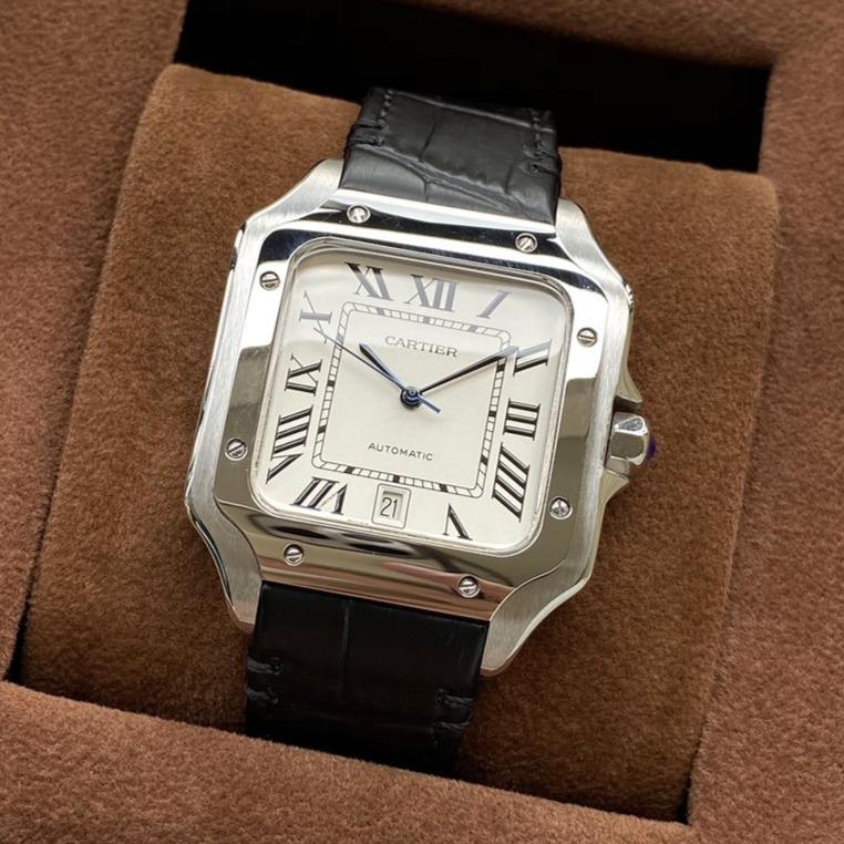 CARTIER SANTOS DE CARTIE 39MM STEEL CASE LEATHER STRAP