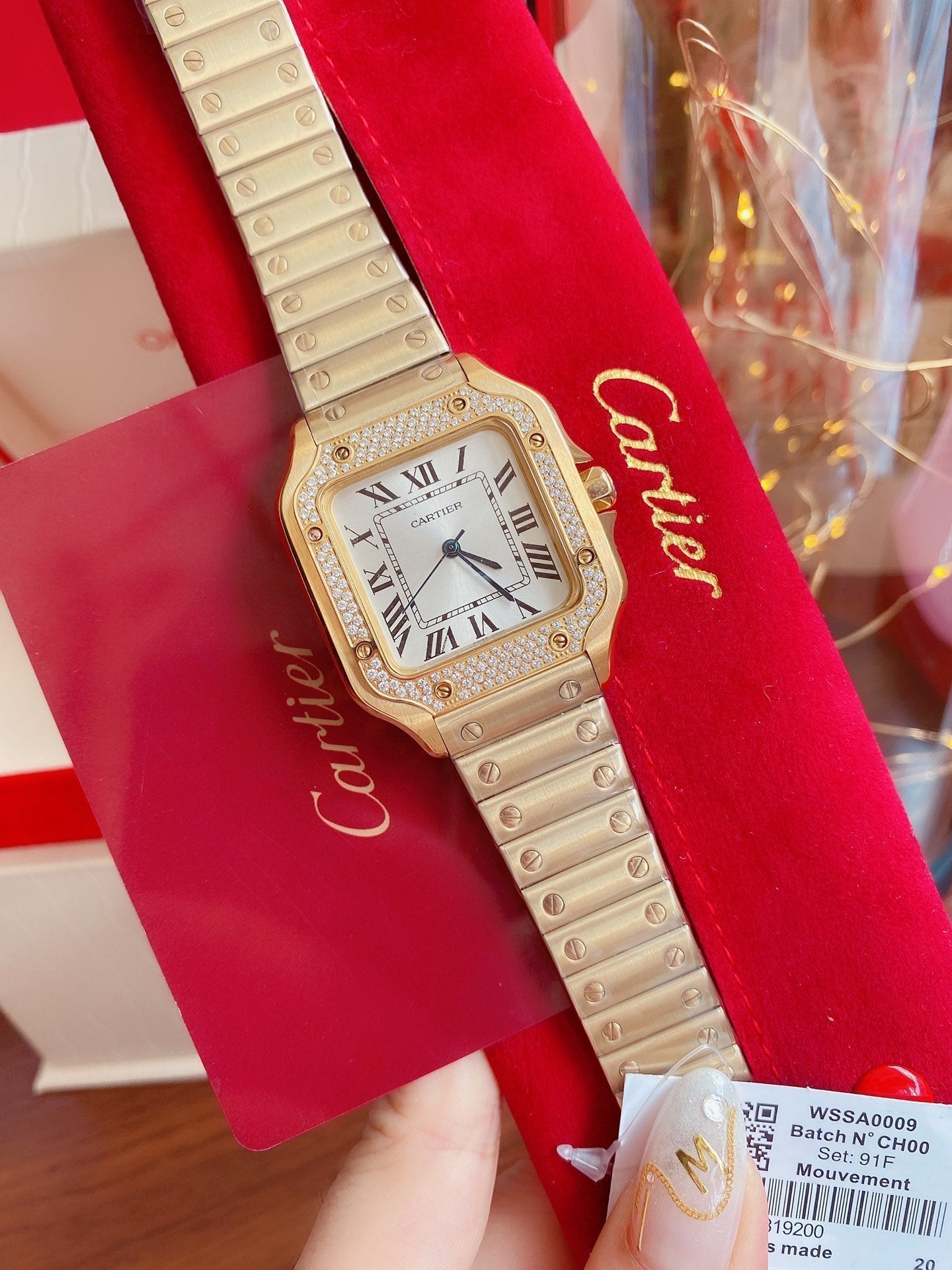 CARTIER SANTOS LADY 35MM QUARTZ 35MM GOLD DIAMOND