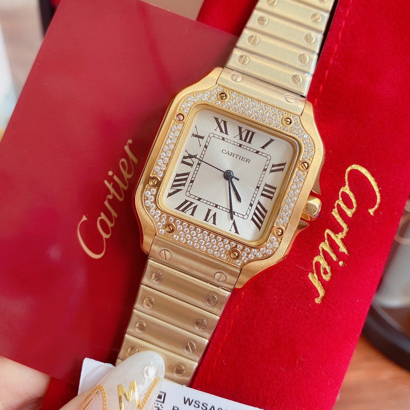 CARTIER SANTOS LADY 35MM QUARTZ 35MM GOLD DIAMOND