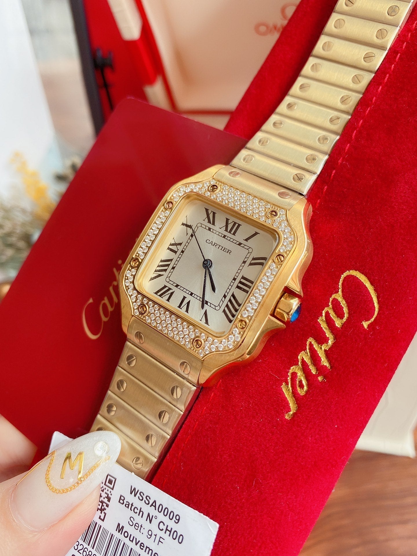 CARTIER SANTOS LADY 35MM QUARTZ 35MM GOLD DIAMOND