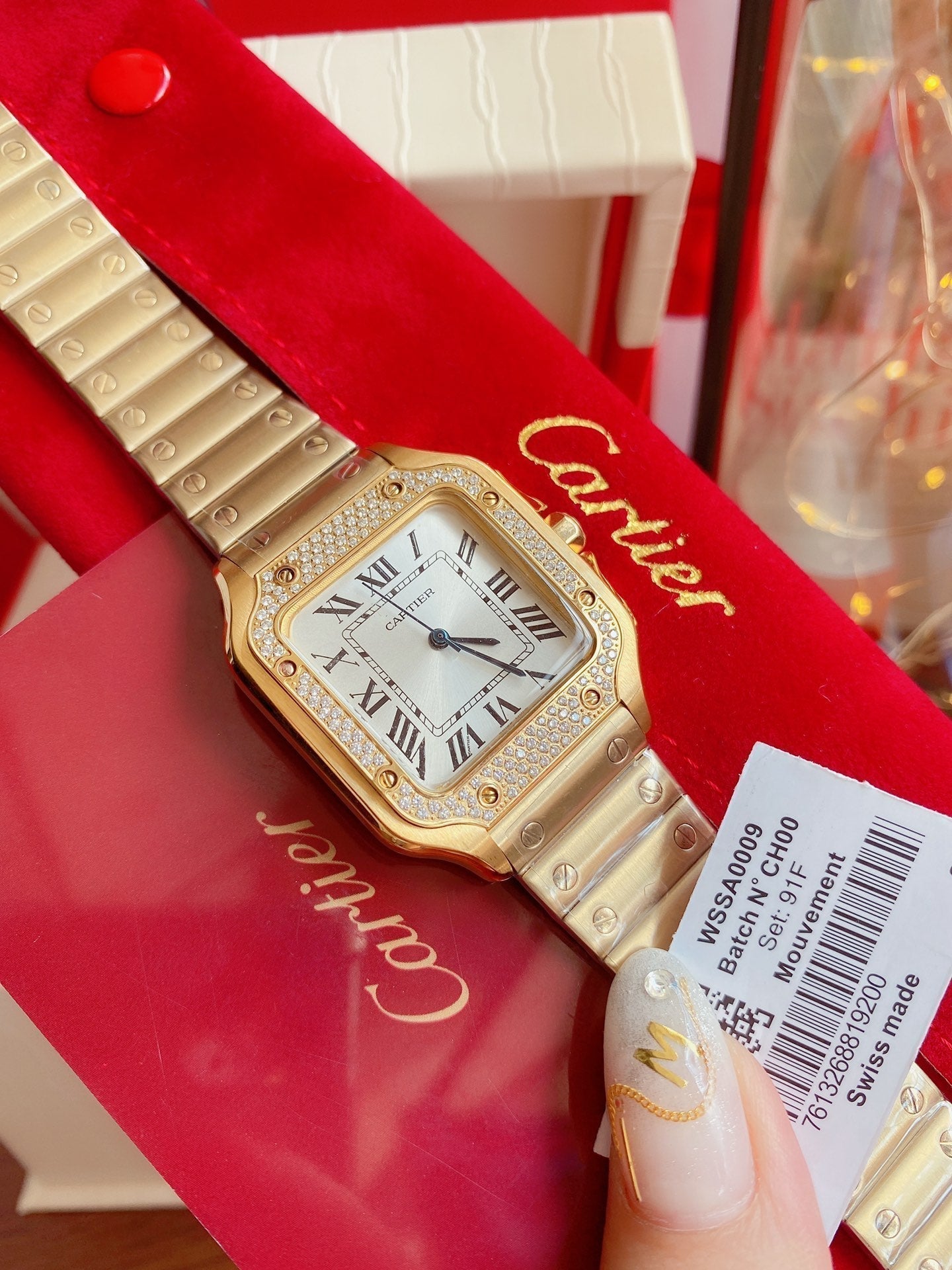 CARTIER SANTOS LADY 35MM QUARTZ 35MM GOLD DIAMOND