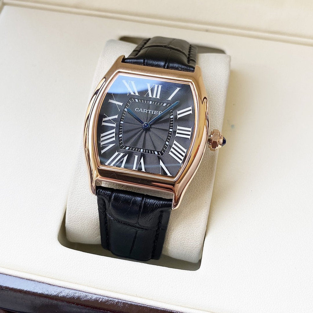 CARTIER TORTUE 40MM STEEL CASE LEATHER STRAP