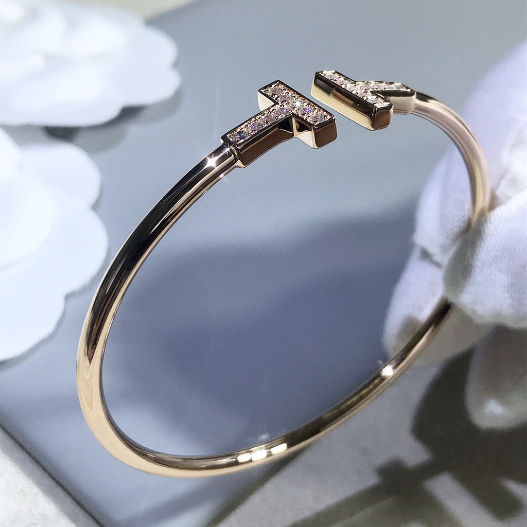 TIFFANY & CO. T BRACELET PINK GOLD 1.8MM DIAMOND