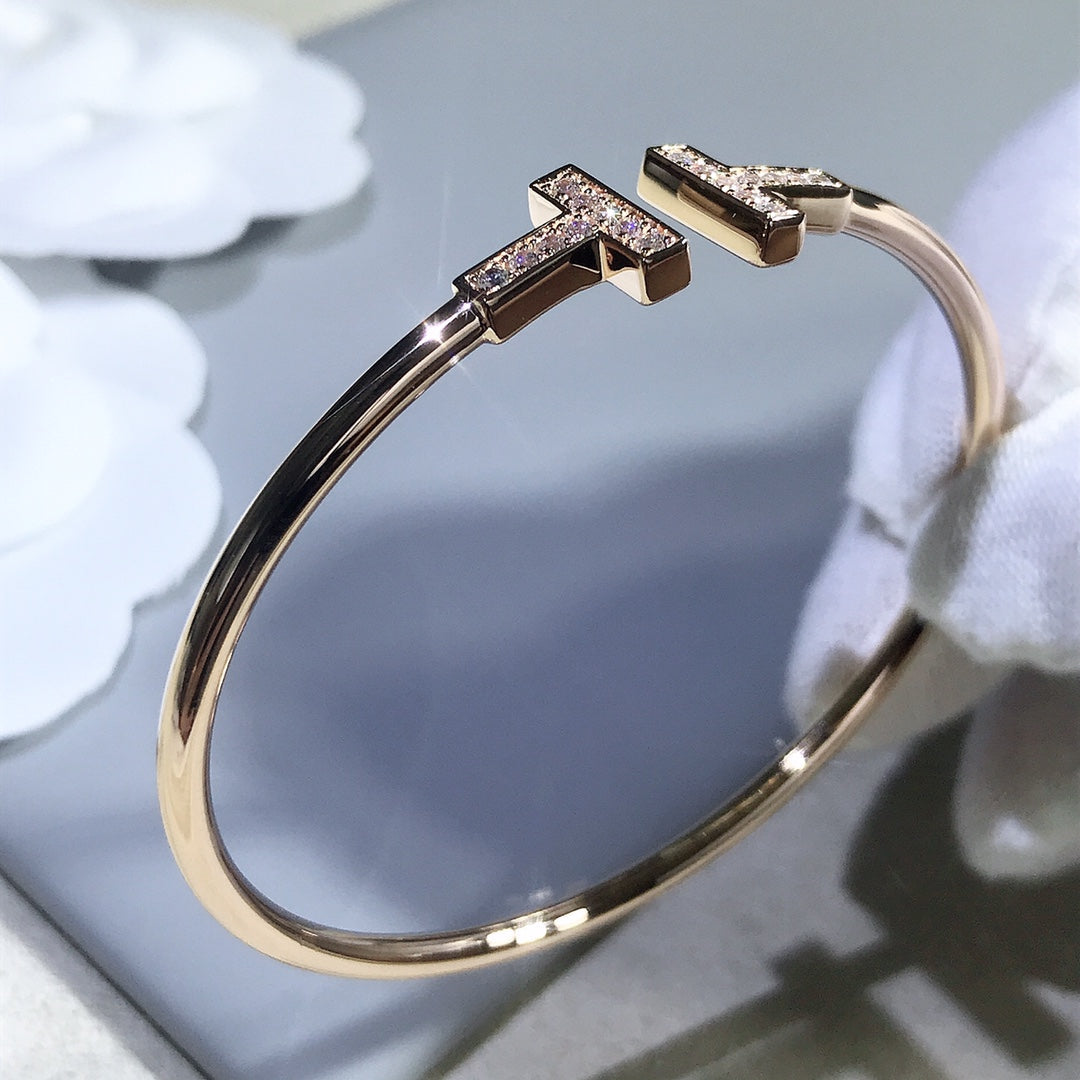 TIFFANY & CO. T BRACELET PINK GOLD 1.8MM DIAMOND