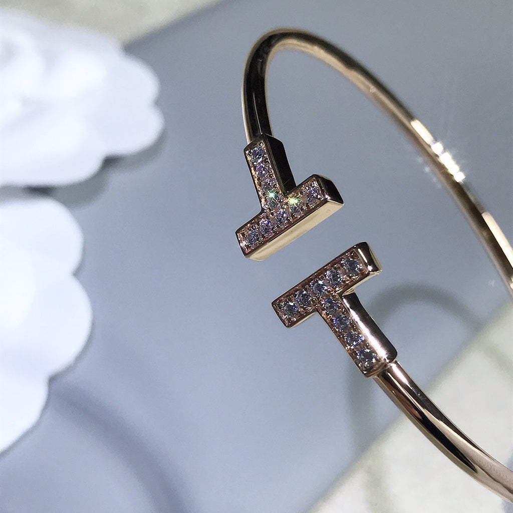 TIFFANY & CO. T BRACELET PINK GOLD 1.8MM DIAMOND