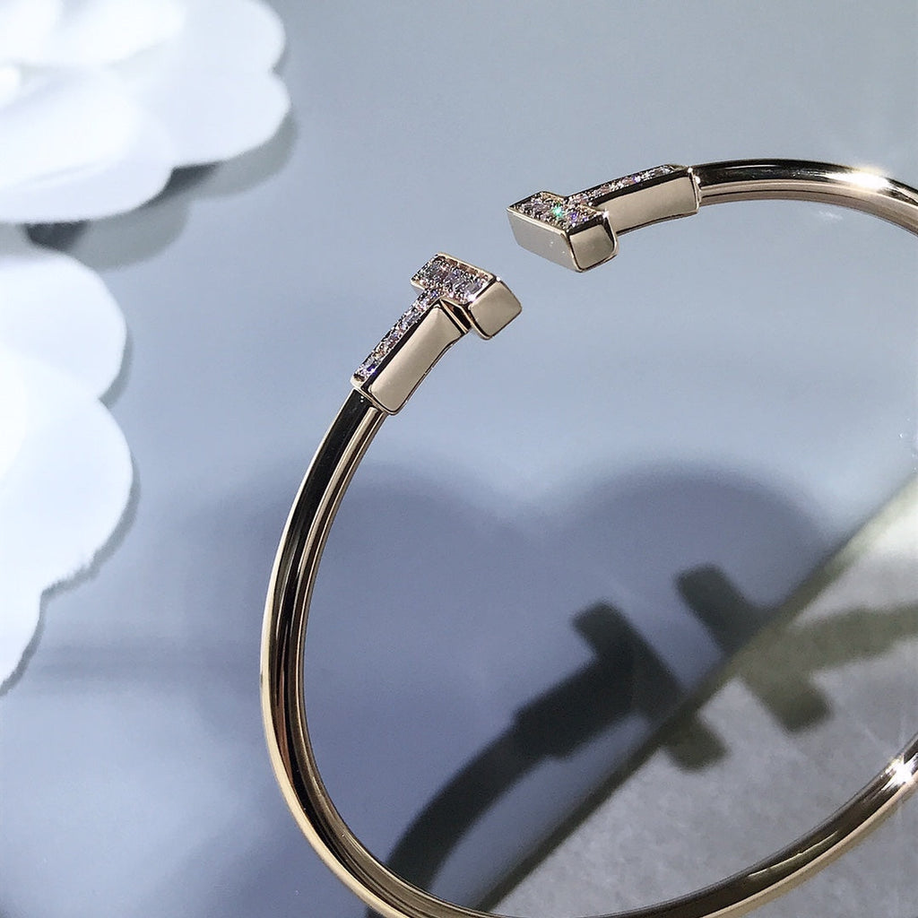 TIFFANY & CO. T BRACELET PINK GOLD 1.8MM DIAMOND