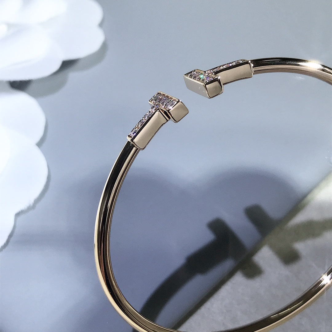 TIFFANY & CO. T BRACELET PINK GOLD 1.8MM DIAMOND