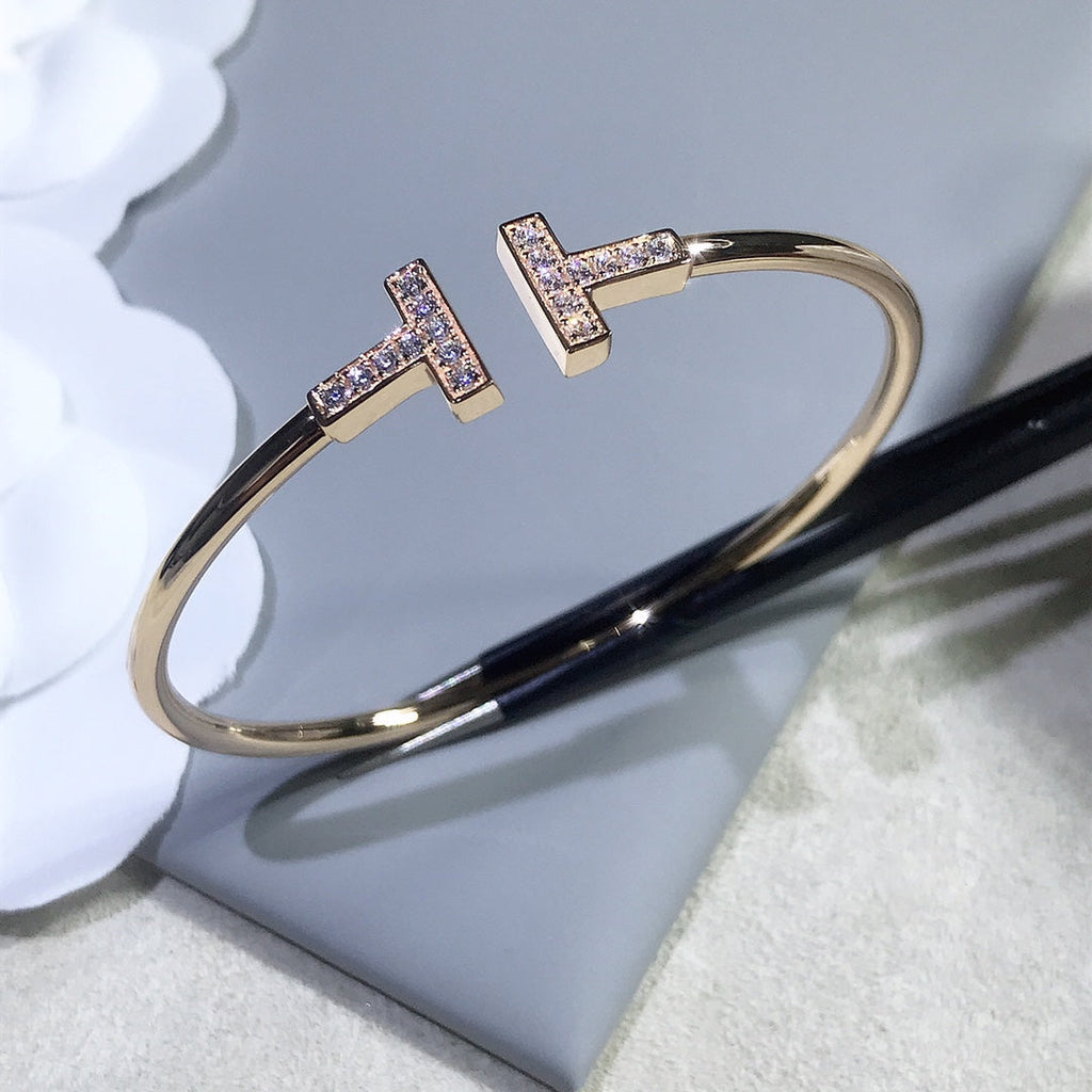 TIFFANY & CO. T BRACELET PINK GOLD 1.8MM DIAMOND