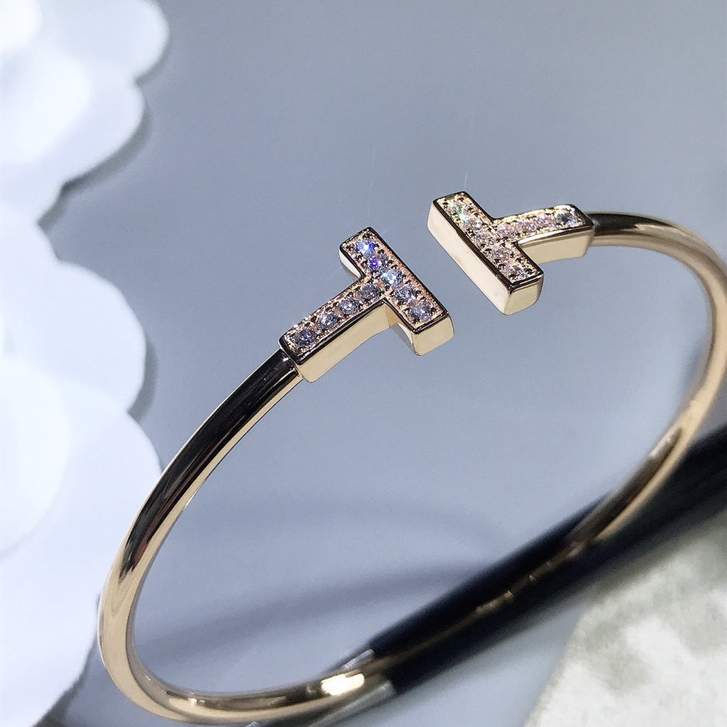 TIFFANY & CO. T BRACELET PINK GOLD 1.8MM DIAMOND