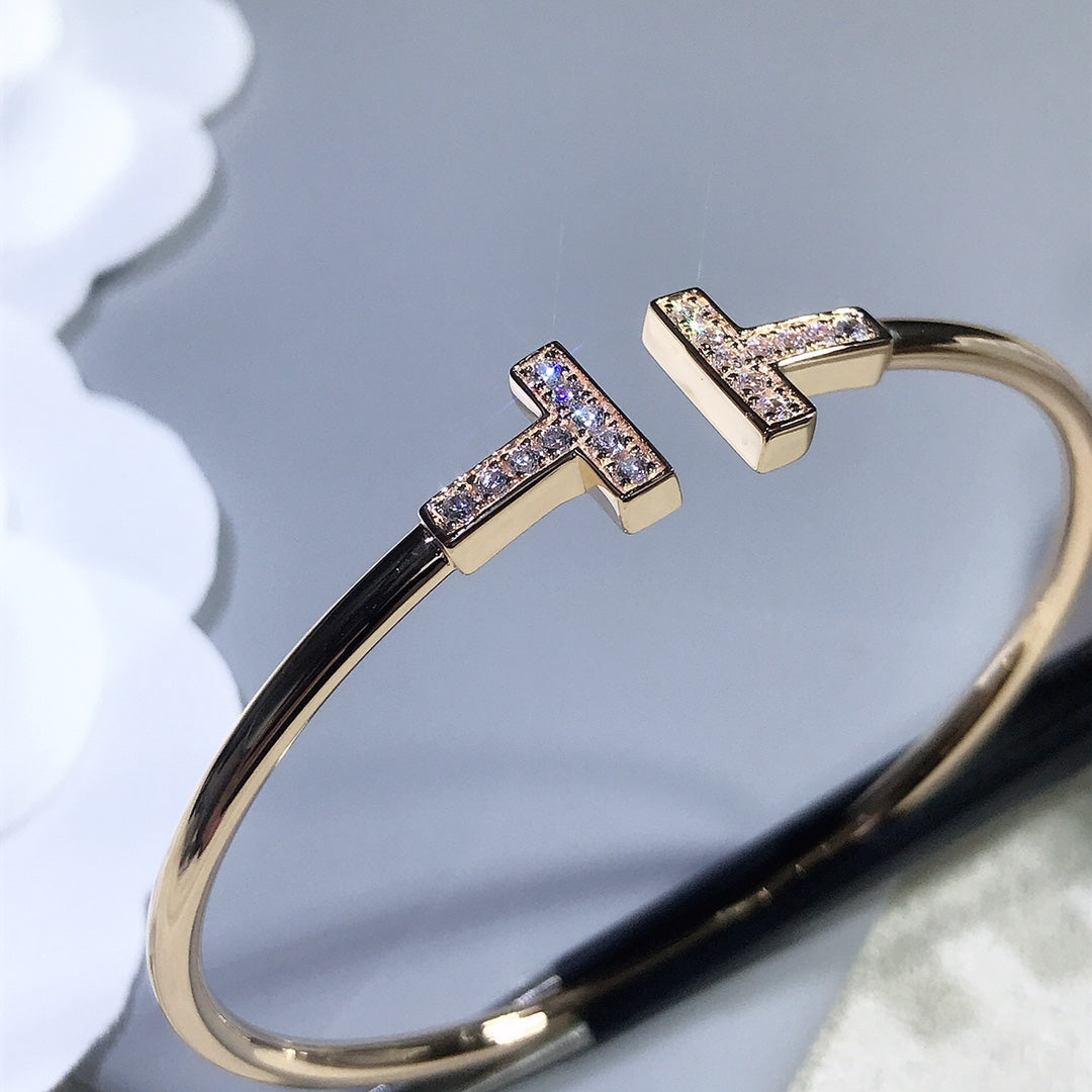 TIFFANY & CO. T BRACELET PINK GOLD 1.8MM DIAMOND