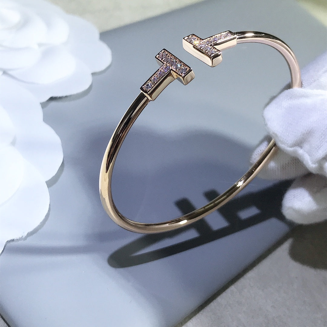 TIFFANY & CO. T BRACELET PINK GOLD 1.8MM DIAMOND