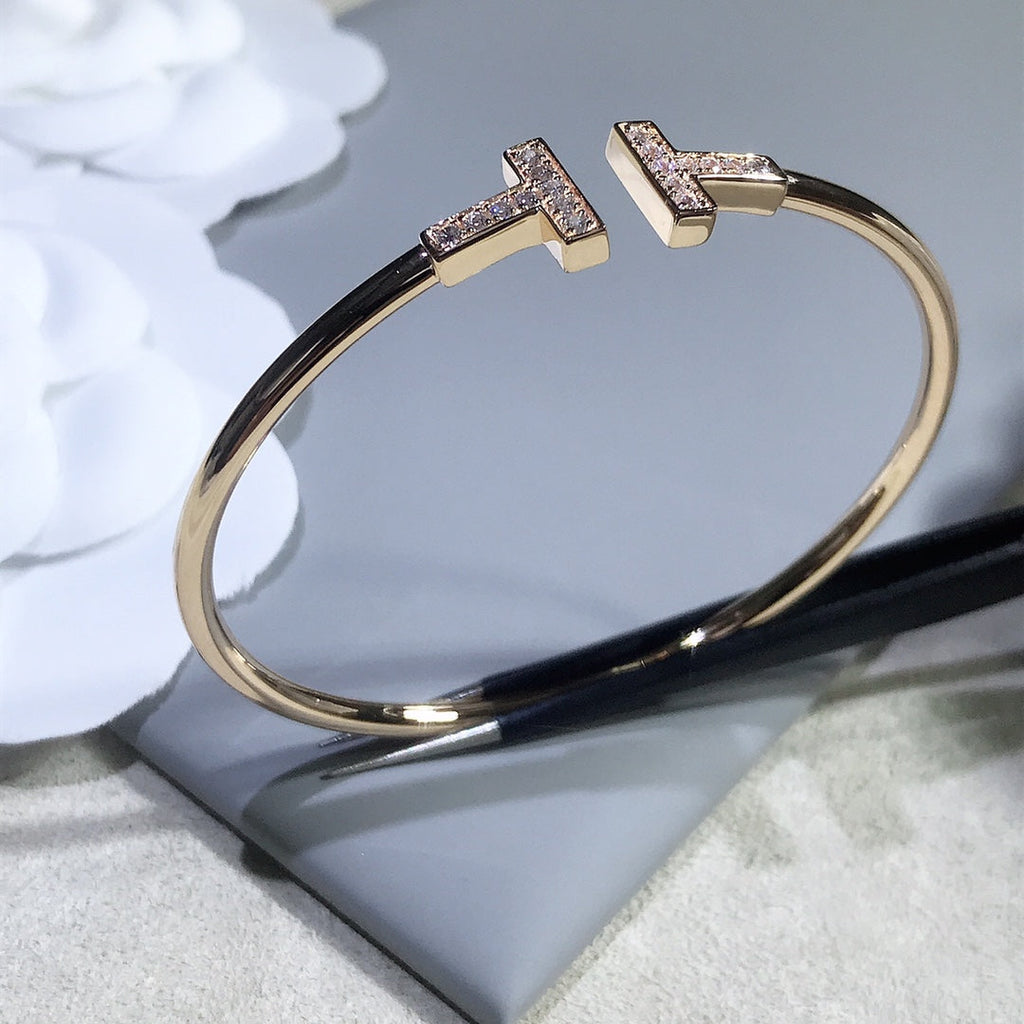 TIFFANY & CO. T BRACELET PINK GOLD 1.8MM DIAMOND