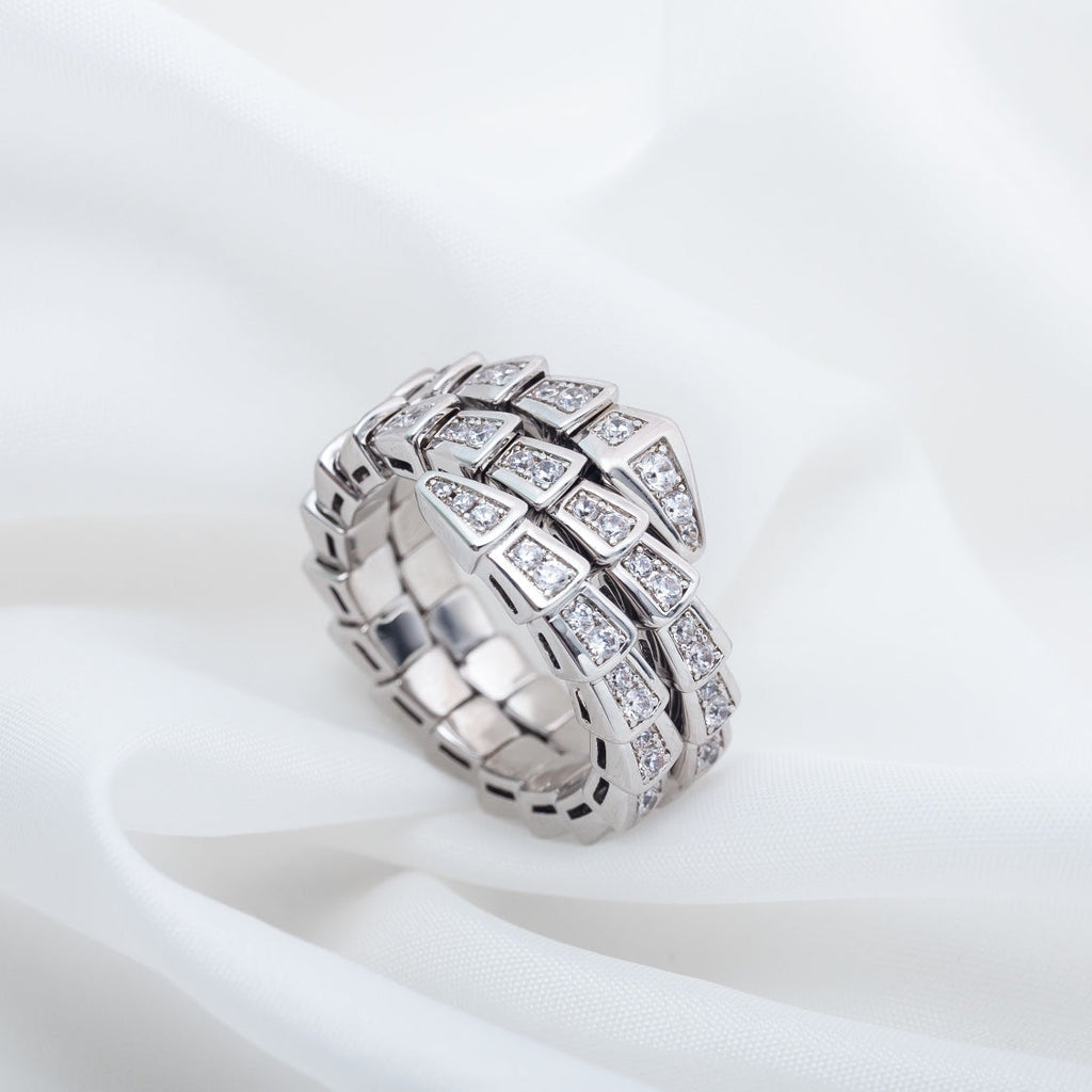 Bvlgari SERPENTI RING SILVER DIAMOND DOUBLE ROW
