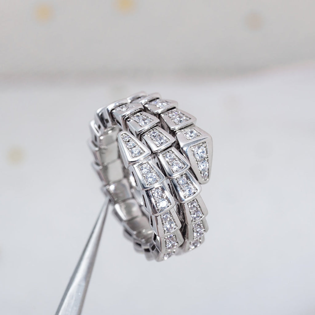 Bvlgari SERPENTI RING SILVER DIAMOND DOUBLE ROW