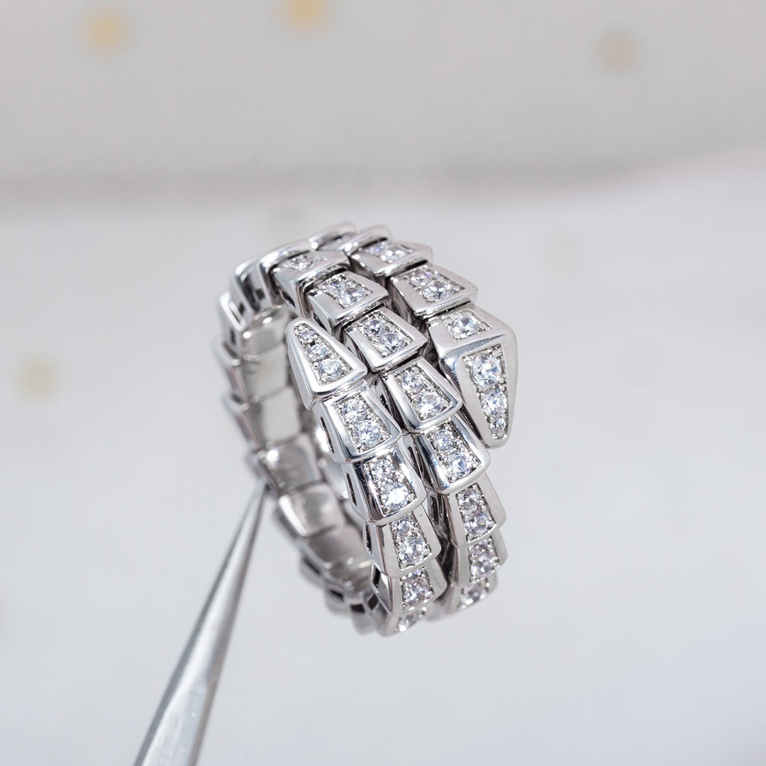 Bvlgari SERPENTI RING SILVER DIAMOND DOUBLE ROW