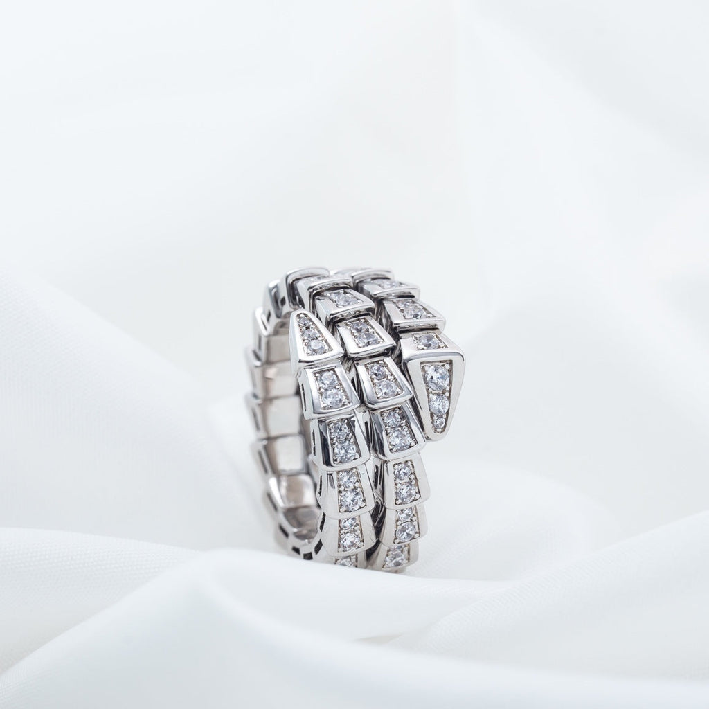 Bvlgari SERPENTI RING SILVER DIAMOND DOUBLE ROW