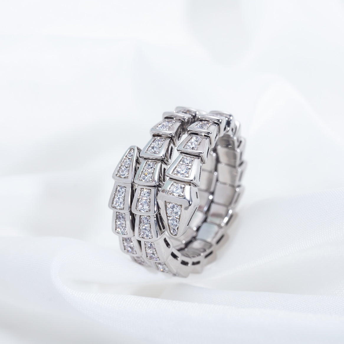 Bvlgari SERPENTI RING SILVER DIAMOND DOUBLE ROW