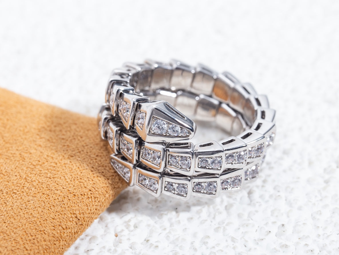 Bvlgari SERPENTI RING SILVER DIAMOND DOUBLE ROW