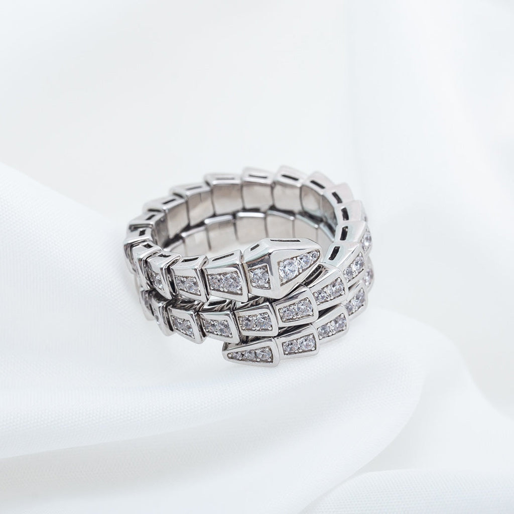 Bvlgari SERPENTI RING SILVER DIAMOND DOUBLE ROW