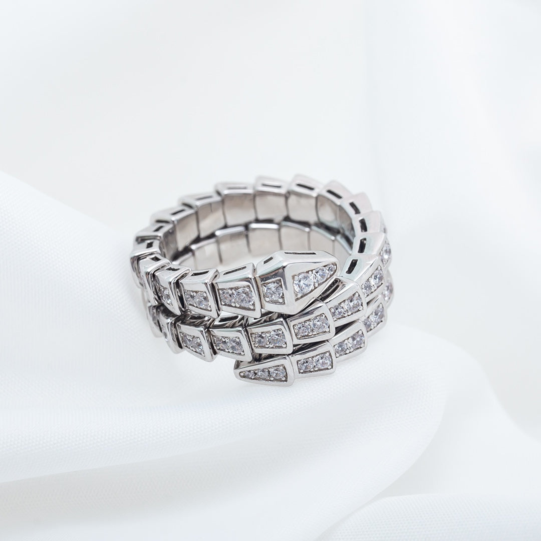 Bvlgari SERPENTI RING SILVER DIAMOND DOUBLE ROW