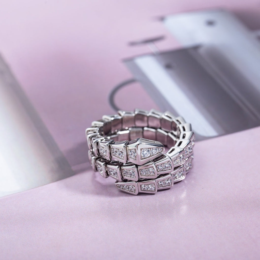 Bvlgari SERPENTI RING SILVER DIAMOND DOUBLE ROW