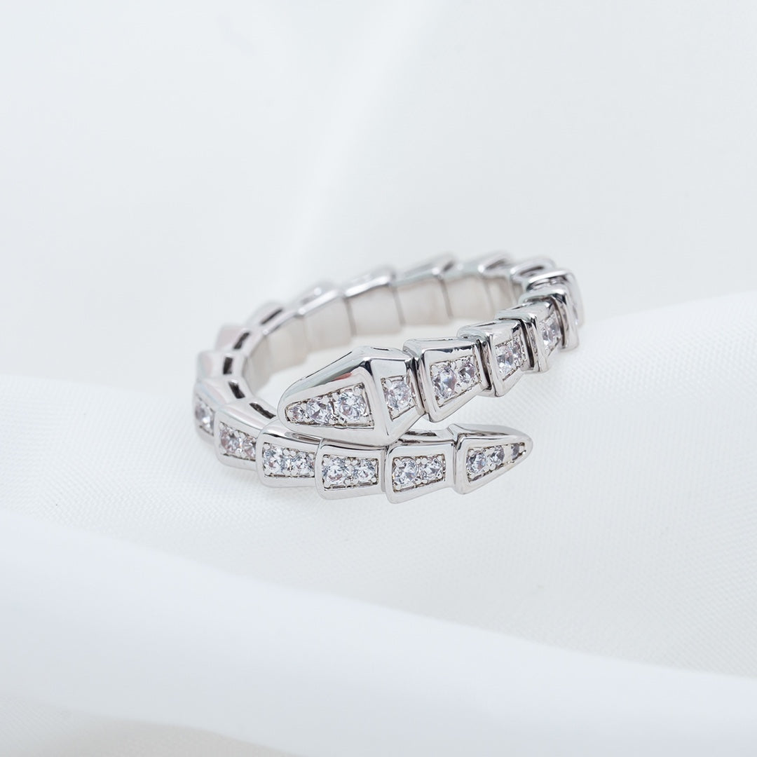 Bvlgari SERPENTI RING SILVER DIAMOND PAVED 4MM