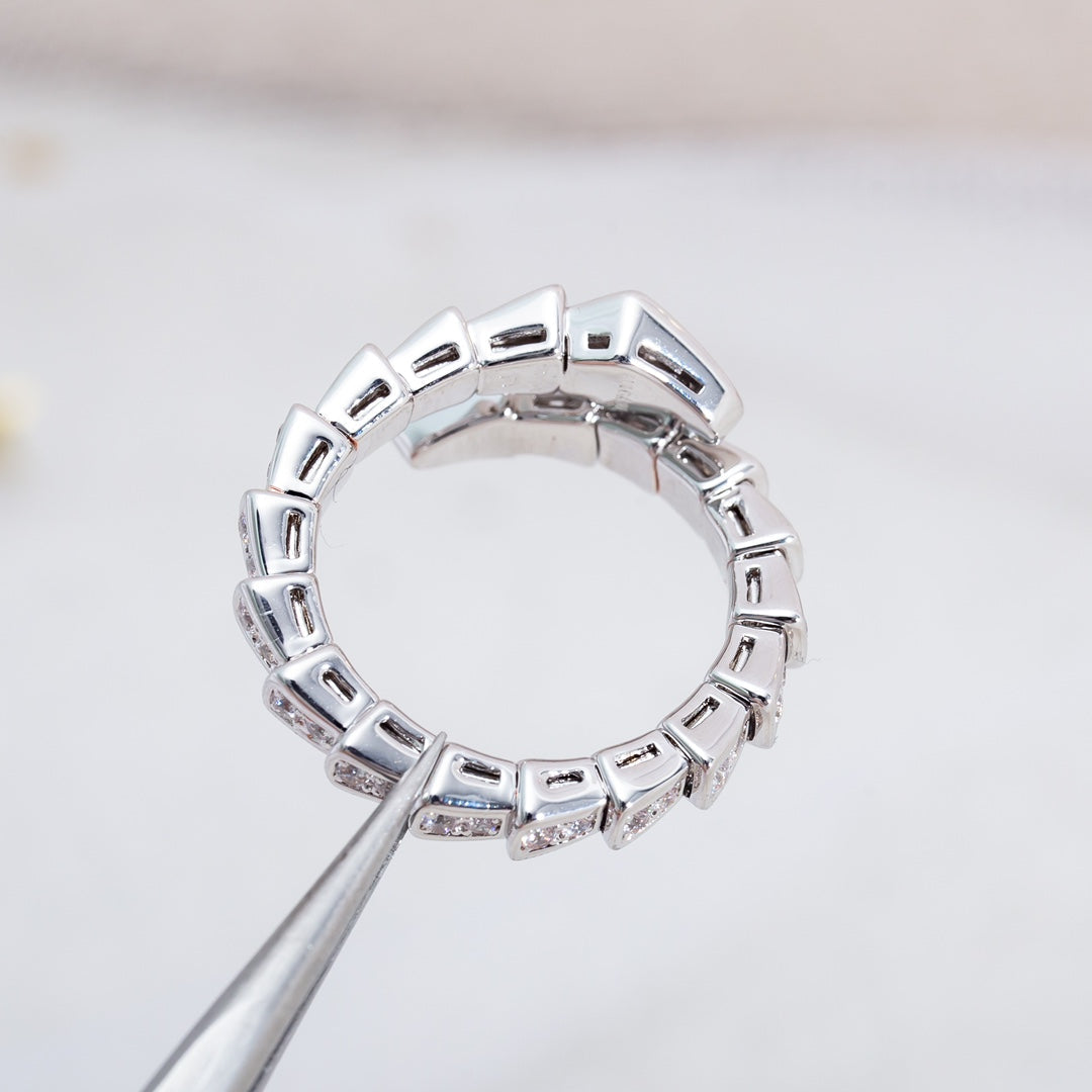 Bvlgari SERPENTI RING SILVER DIAMOND PAVED 4MM