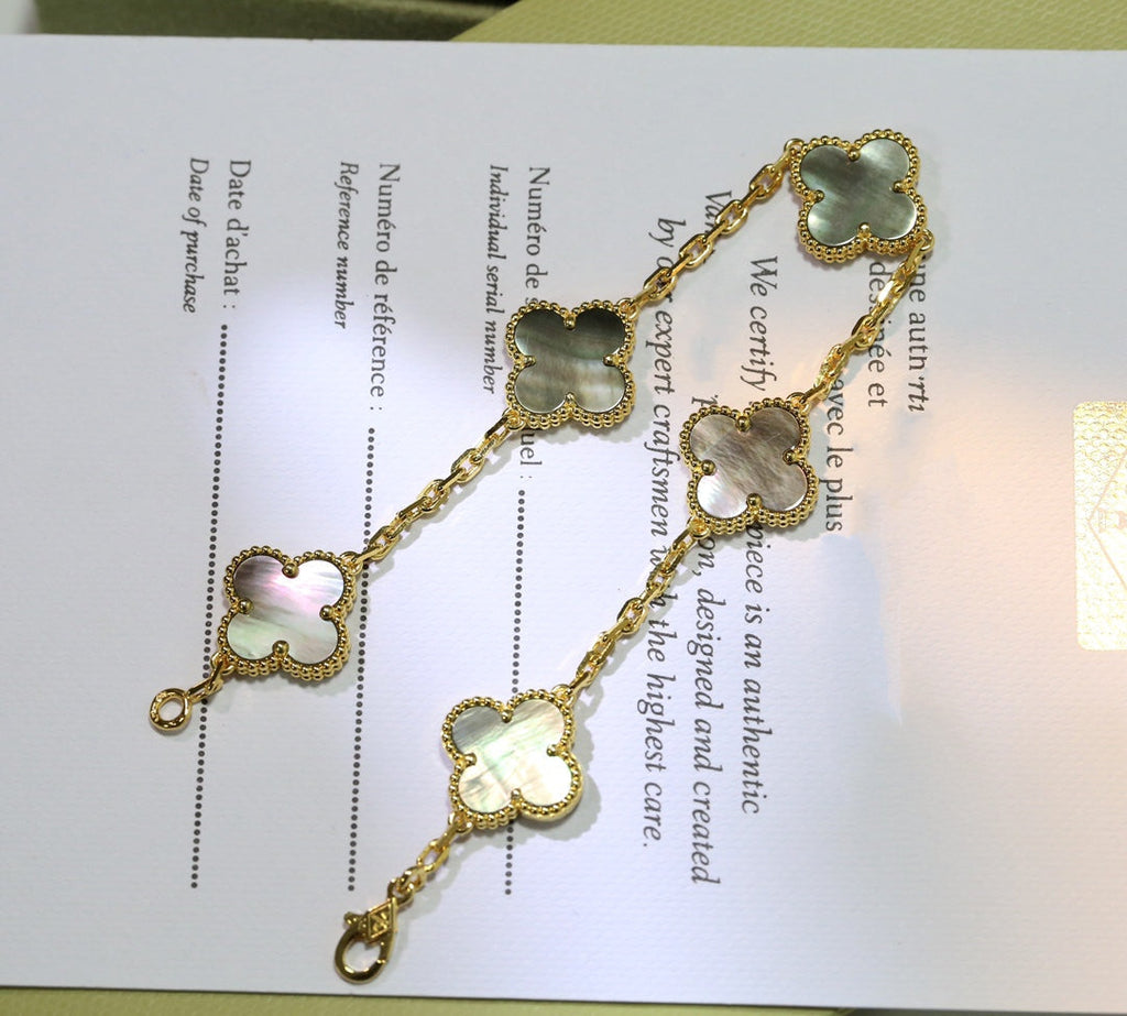 Van Cleef & Arpels CLOVER BLACK MOP PINK GOLD BRACELET 5 MOTIFS