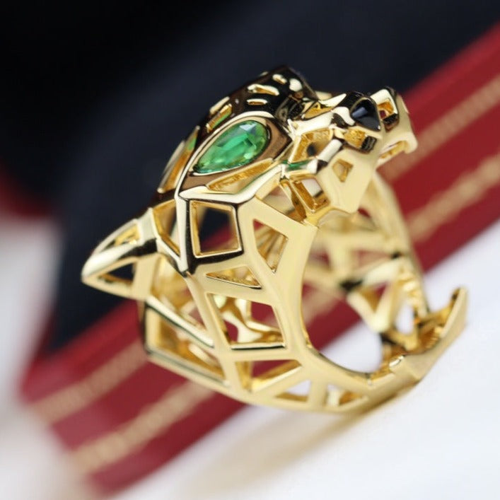 CARTIER PANTHERE 31MM RING ONYX AND TSAVORITE GARNETS