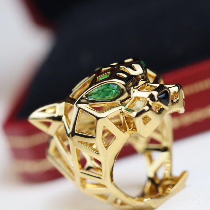 CARTIER PANTHERE 31MM RING ONYX AND TSAVORITE GARNETS