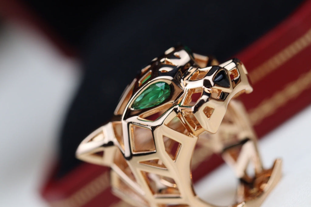 CARTIER PANTHERE 31MM RING ONYX AND TSAVORITE GARNETS