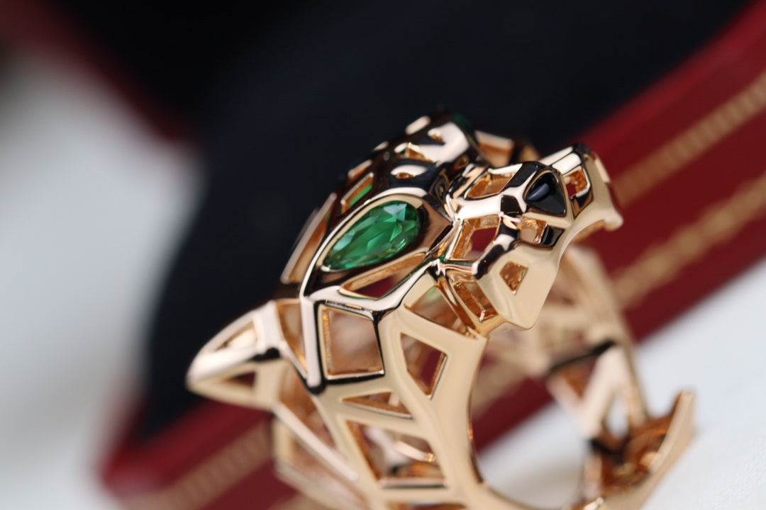 CARTIER PANTHERE 31MM RING ONYX AND TSAVORITE GARNETS