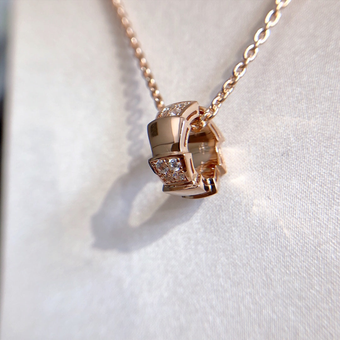 Bvlgari SERPENTI PEDANT DIAMOND PINK GOLD NECKLACE
