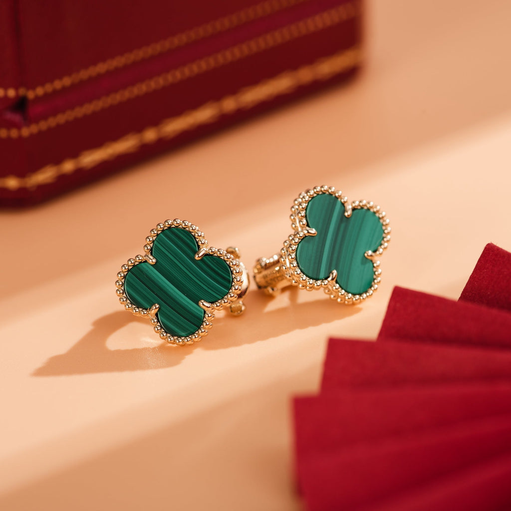 Van Cleef & Arpels CLOVER MEDIUM MALACHITE PINK GODL EARRINGS