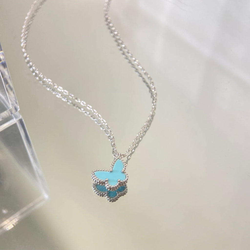 Van Cleef & Arpels BUTTERFLY PEDANT SILVER TURQUOISE NECKLACE