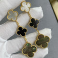 Van Cleef & Arpels CLOVER 3 MOTIF MOP ONYX DARK MOP PINK GOLD EARRINGS
