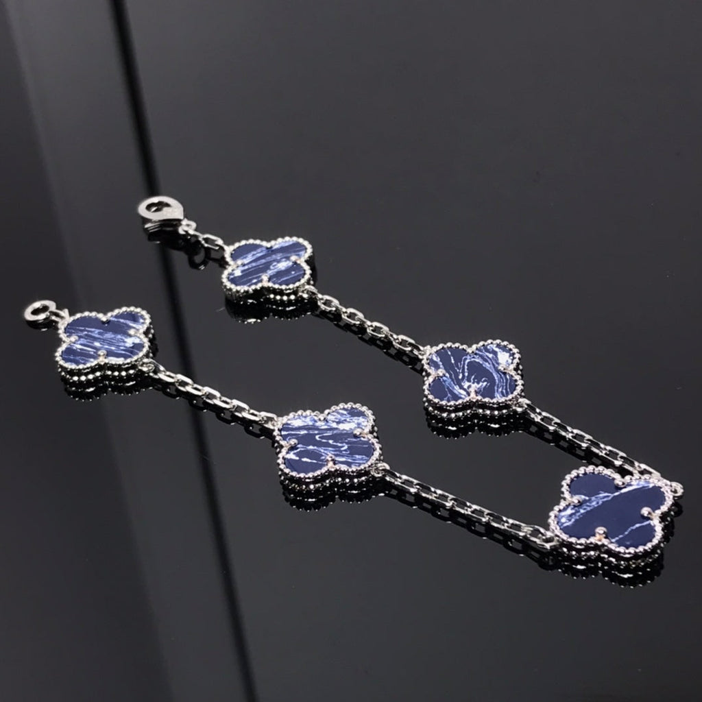 Van Cleef & Arpels CLOVER 5 MOTIF PIETERSITE SILVER BRACELET