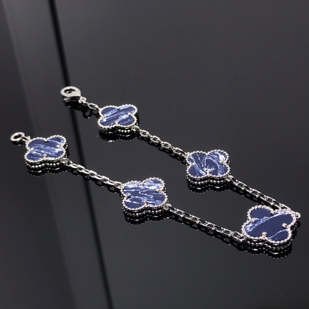 Van Cleef & Arpels CLOVER 5 MOTIF PIETERSITE SILVER BRACELET
