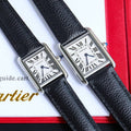 CARTIER TANK MUST SMALL STEEL LEATHER STRAP WHITE DIAL