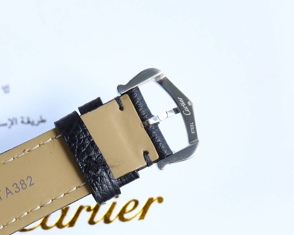 CARTIER TANK MUST SMALL STEEL LEATHER STRAP WHITE DIAL