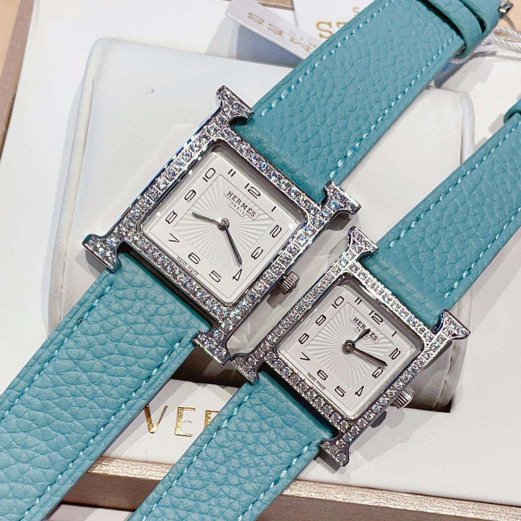 HERMES HEURE H 26 SILVER WHITE DIAL EPSOM LEATHER EPSOM LEATHER
