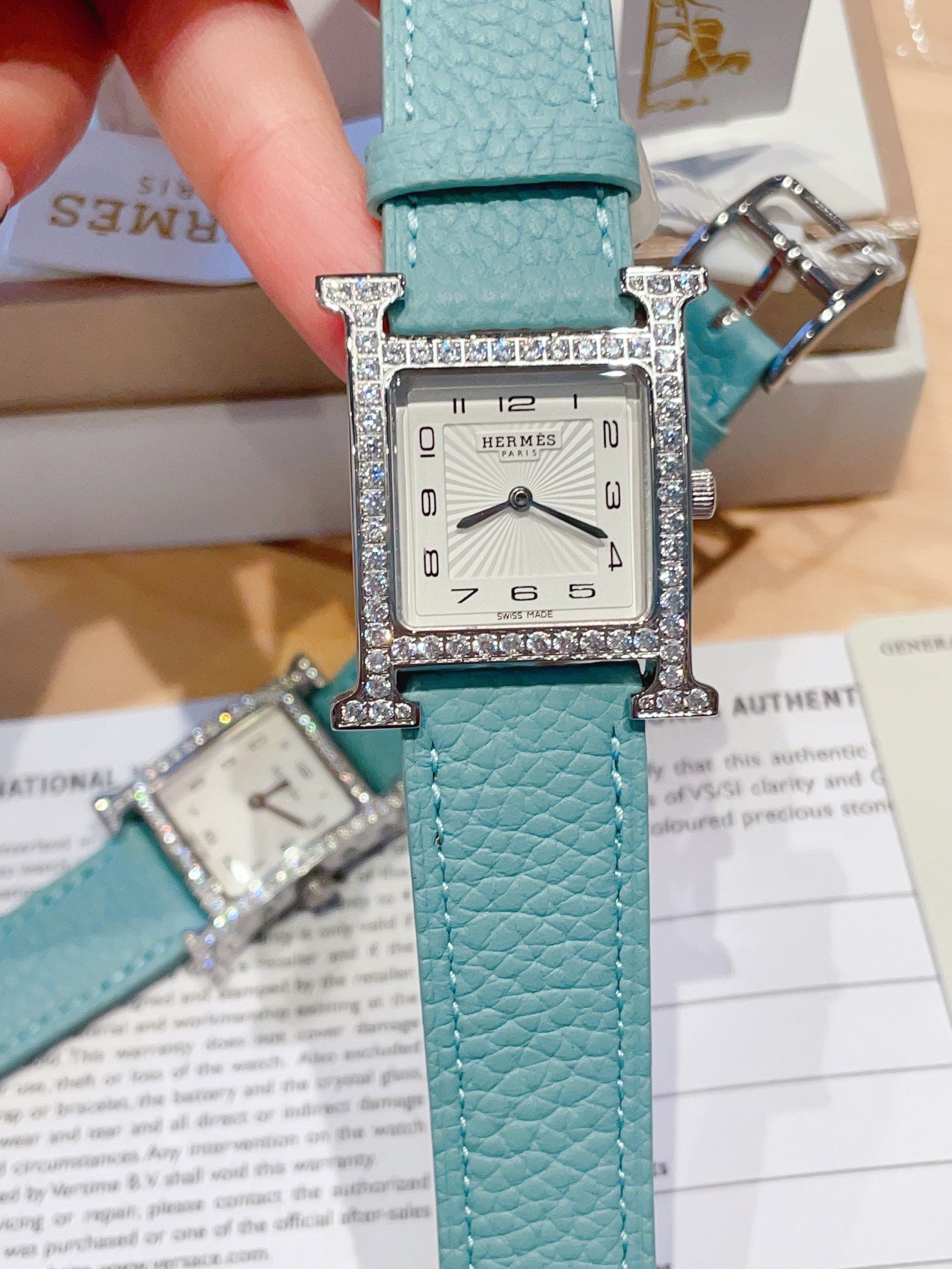 HERMES HEURE H 26 SILVER WHITE DIAL EPSOM LEATHER EPSOM LEATHER
