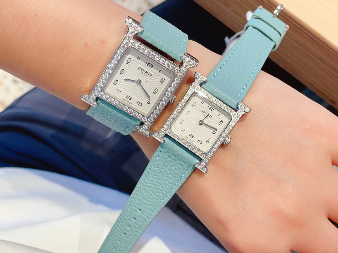 HERMES HEURE H 26 SILVER WHITE DIAL EPSOM LEATHER EPSOM LEATHER