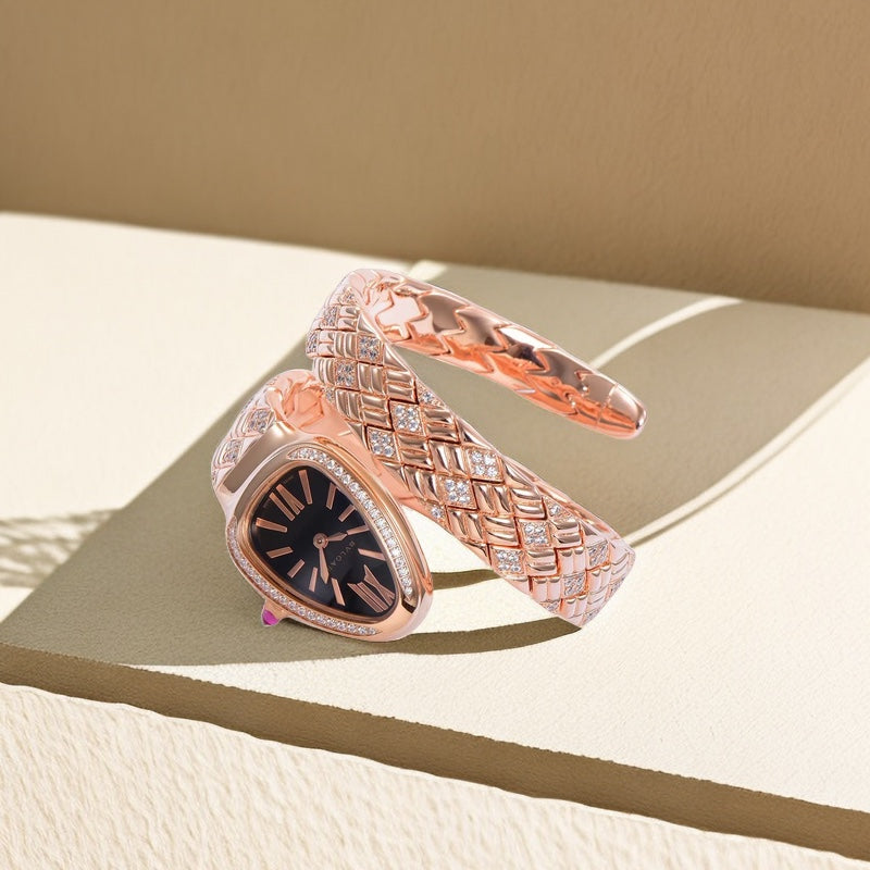 BVLGARI SERPENTI SPIGA 35 PINK GOLD BLACK DIAL