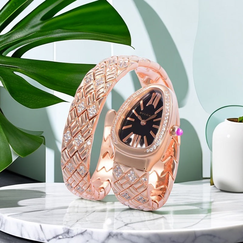 BVLGARI SERPENTI SPIGA 35 PINK GOLD BLACK DIAL
