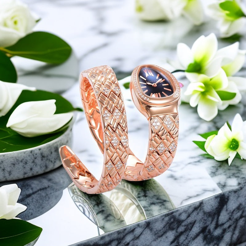 BVLGARI SERPENTI SPIGA 35 PINK GOLD BLACK DIAL