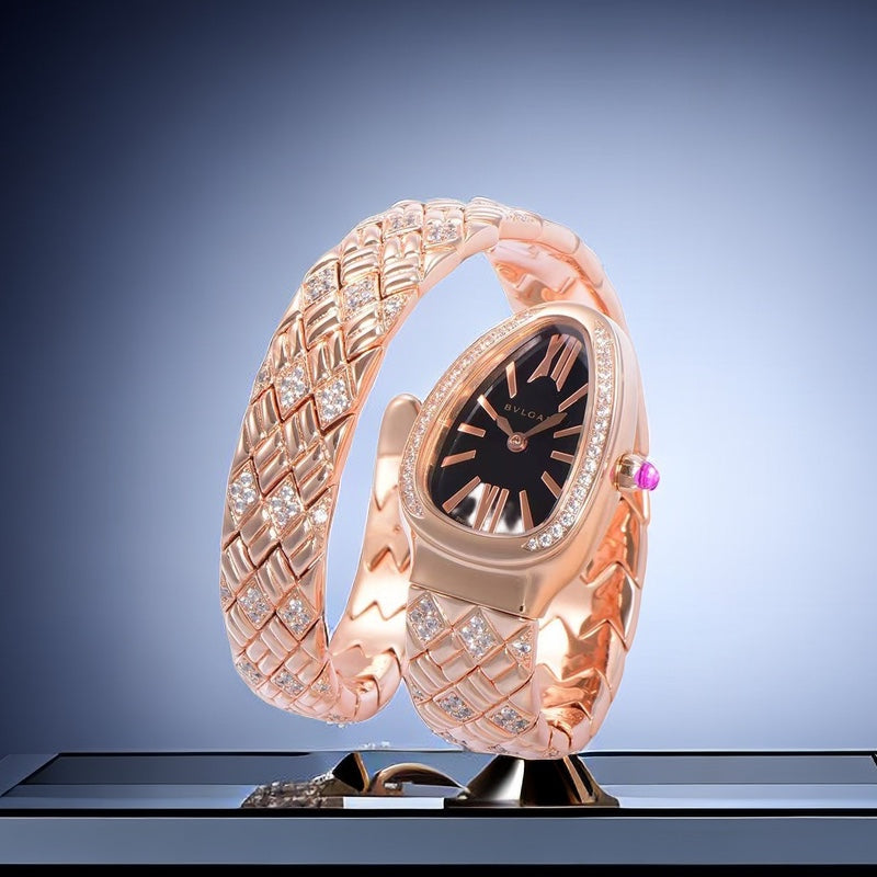 BVLGARI SERPENTI SPIGA 35 PINK GOLD BLACK DIAL