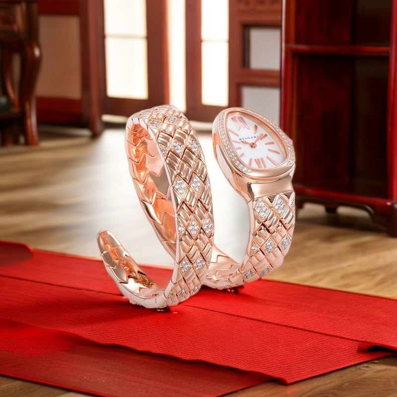 BVLGARI SERPENTI SPIGA 35 PINK GOLD WHITE DIAL