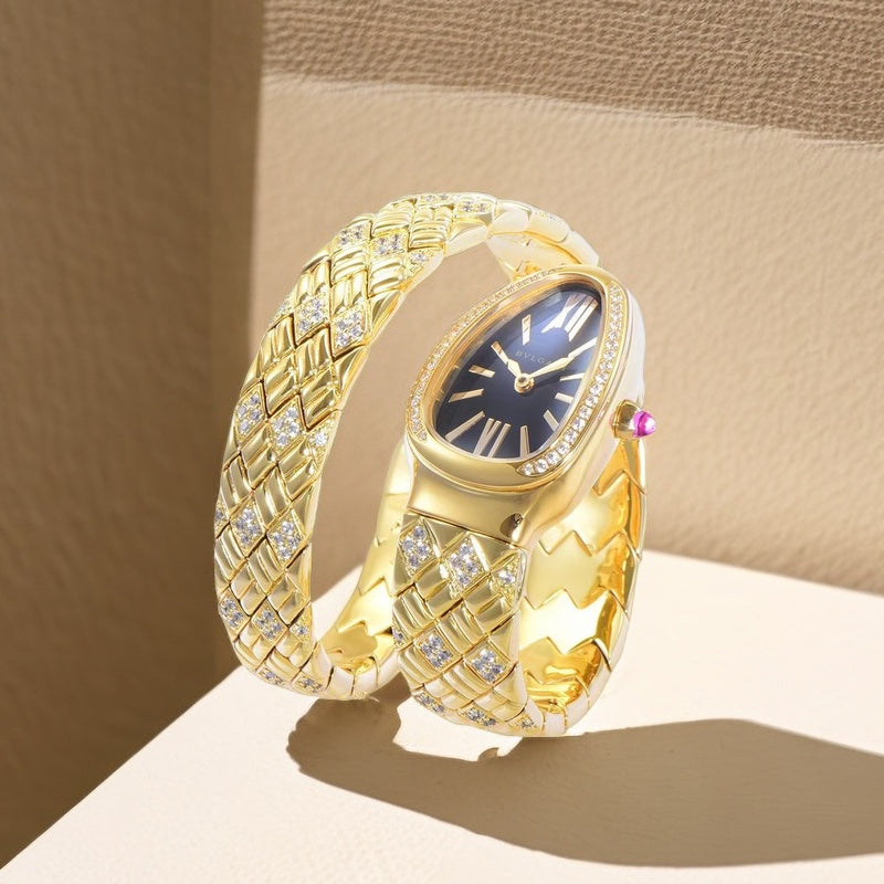BVLGARI SERPENTI SPIGA 35 GOLD BLACK DIAL